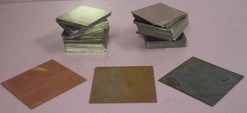 2 POLISHED STAINLESS STEEL 4" X 4" PLATES WITH 2 COPPER