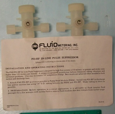 FMI FLUID METERING INC PD-HF INLINE PULSE SUPPRESSOR FOR FLOW SYSTEMS OF 50ML/MIN OR GREATER AND ST