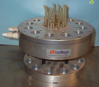 RADLEYS DISCOVERY TECHNOLOGIES CAROUSEL #8823 FOR 12 SAMPLES 1" IN DIAMETER STAINLESS STEEL