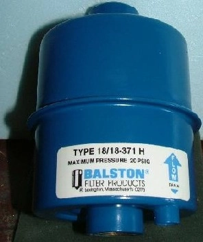 BALSTAN FILTER PRODUCTS, TYPE: 18/18-371 H, &frac34;" NPT PORTS, MAX PRESSURE 20 PSIG