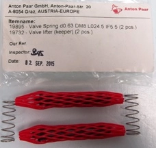 ANTON PAAR VALVE SPRING DO63 DM8 LO245 IF55 2 (PCS) NO: 19895, AND VALVE LIFTER KEEPER (2 PCS) N