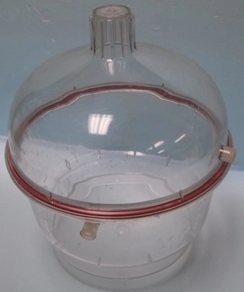VACUUM DESICCATOR, ROUND 9 &frac34;" WIDE 6" DEPTH WITH LID ON 4" MORE PLASTIC CONSTRUCTION