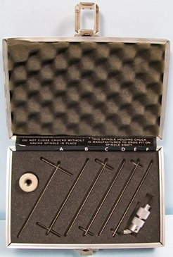 BROOKFIELD HELIPATH T BAR SPINDLE SET, A-F, WITH CHUCK AND WEIGHT IN BLACK CASE, 8 PIECES
