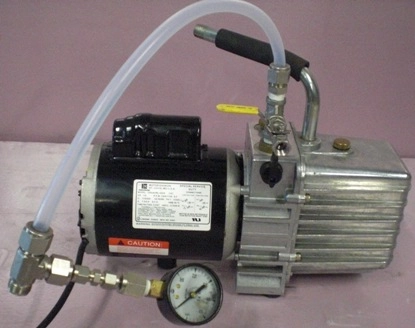 VACUUM PUMP DV-285N-250, 10 CFM, 83 CFM (50HZ) 12 HP MOTOR 2 STAGE, SN: 0205 EMERSON MOTOR, MOD: 