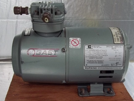 GAST VACUUM PUMP, NO 0388, MODEL NO, 1HAB-52-M100X, MOTOR EMERSON, MFG NO L87 7, MODEL SA55NXGTE-