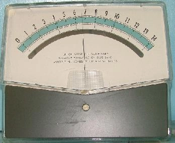 PH SCALE: SCALE READS: PH ON UPPER 0-14 SCALE ONLY, NEGATIVE POTENTIALS ON BLUE BAND, MULTIPLY ALL S