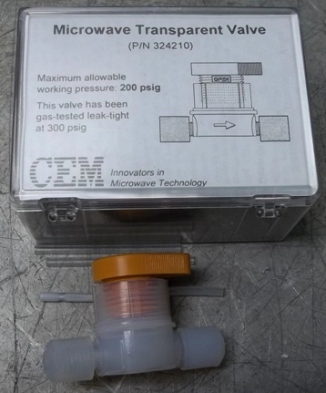 CEM MDS 2100 MICROWAVE TRANSPARANT VALVE 324210, 2000 PSI, NEW