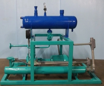 GLASS LINED REACTOR ACCESSORIES SKID WITH SMALL TANK, HEAT EXCHANGER, PUMP AND MOTOR, AND COOLER