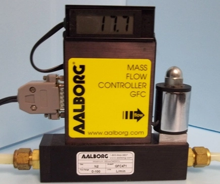AALBORG MASS FLOW CONTROLLER GFC MAX PSI: 500, KPA: 3400, GAS: N2, MODEL: GFC741, FLOW RANGE: 0-10