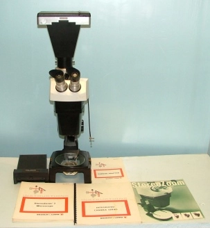 BAUSCH AND LOMB STEREO ZOOM MICROSCOPE WITH 3-1/4 X 4-1/4 CAMERA BODY WITH CAMERA LENS ASSEMBLY WITH