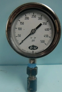 DURO UNITED INSTRUMENTS PRESSURE GAUGE :D18954 READING 0-500 PSI 