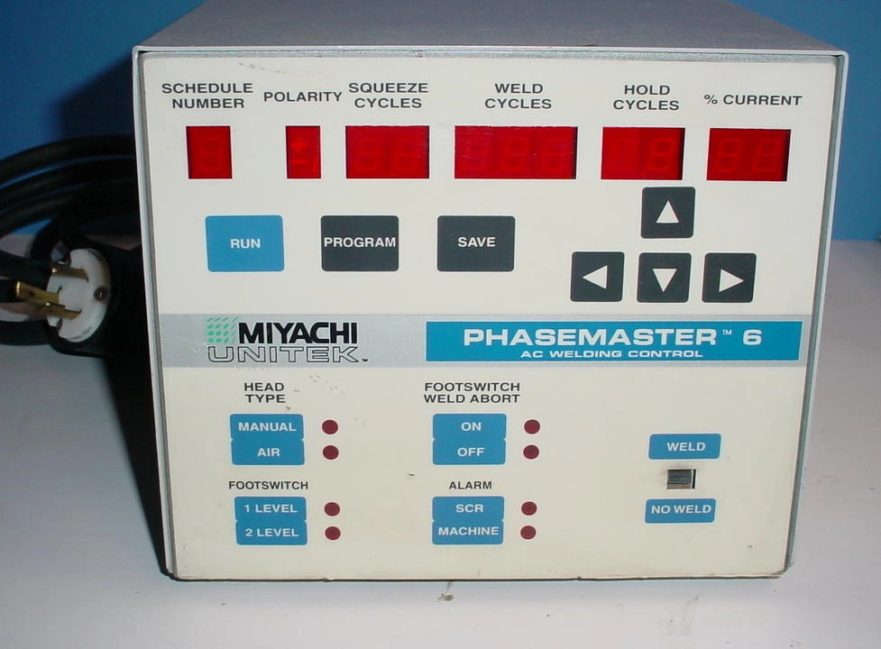 Miyachi Unitek PM6 Phasemaster 6 1-237-03. 230 volt input. Specify metal screw or blue plastic output connection,