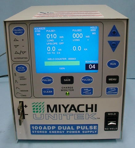 Miyachi Unitek 100ADP 1-295-01 advanced dual pulse capacitor discharge welding power supply, built in weld monitor. 110 to 230 universal voltage