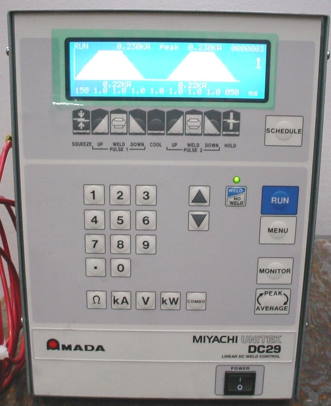 Amada Miyachi DC29 linear welding power supply. 1-340-01. 200 to 4,000 amps output. 100-240 VAC input. Model changed to UB-4000A Newly Arrived