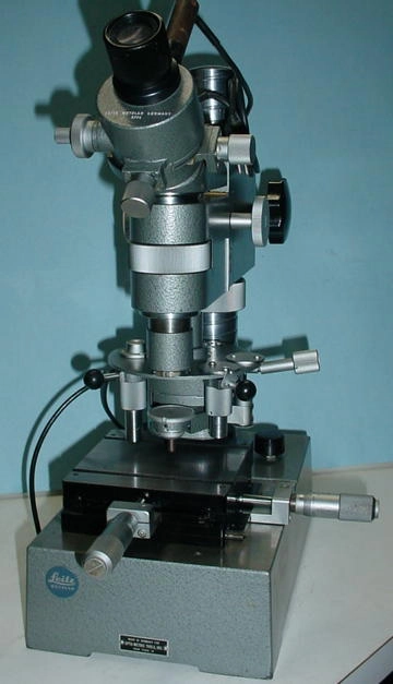 Leitz Miniload micro hardness tester, Vickers diamond, 100 and 400 power microscope, 25, 1000 and 2000 gram weights. Inch graduations on X-Y stage. 120 or 240 volt input&nbsp; More Info