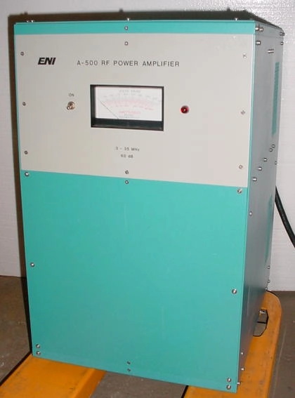 ENI A-500 linear amplifier, .3 to 35 MHz, 500 watts, 60 dB gain,&nbsp; Type N connector, 165#. 18 x 24 x 28" high.&nbsp; 230/50/60/1.