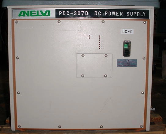 Canon Anelva PDC-307D DC sputter supply, 30 kw, -600 VDC, 50 amps. 200/50/60/3, 125 amps. s/n H90Z015. Schematic H13-16791 286# 23 x 31 x 20" High.&nbsp; CONV5 lamp lit, needs repair