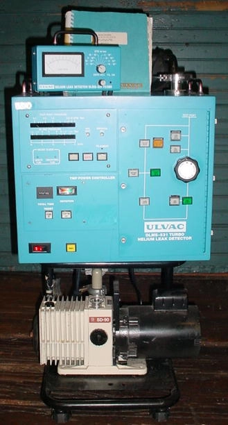 Ulvac DLMS-531-3A helium leak detector, Balzers turbo with Varian SD-90 pumps. Cart mounted with instruction manual &nbsp;Specs