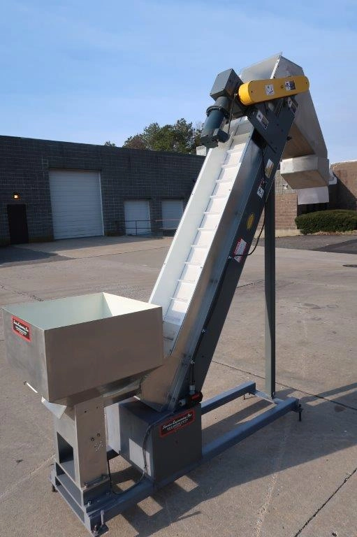 Hytrol 12 In. Wide Inclined Cleat Belt Conveyor/Feed, 80 In. Discharge