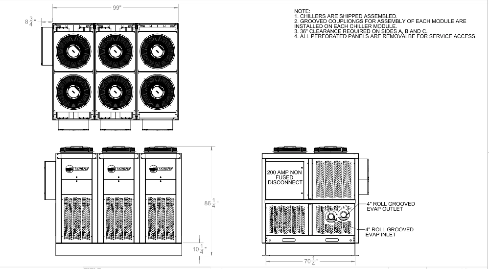 Unused Trane 60 Ton Air Cooled Modular Chiller