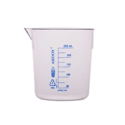 Foxx Life Sciences Abdos Printed Beakers Without Handle, TPX Polymethyl (PMP) 250ml, 12/CS P50703