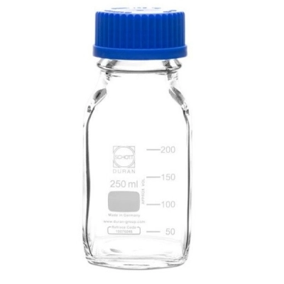 United Scientific 250 ml Media / Storage Bottles, Square, Borosilicate Glass BMS0250