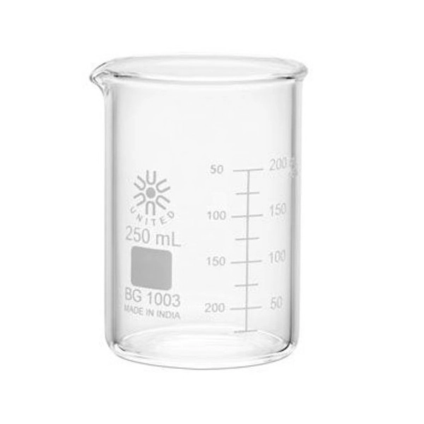 United Scientific 250 ml Beakers, Low Form, Heavy Duty BG1003-250