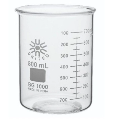 United Scientific 800 ml Beakers, Low Form, Borosilicate Glass BG1000-800