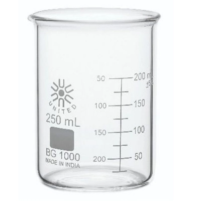United Scientific 250 ml Beakers, Low Form, Borosilicate Glass BG1000-250