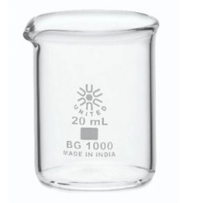 United Scientific 20 ml Beakers, Low Form, Borosilicate Glass BG1000-20-CASE