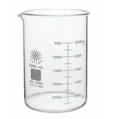 United Scientific 3000 ml Beakers, Low Form, Borosilicate Glass BG1000-3000-CASE