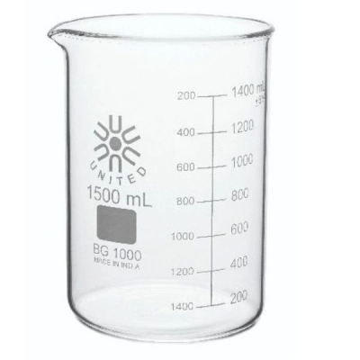 United Scientific 1500 ml Beakers, Low Form, Borosilicate Glass BG1000-1500