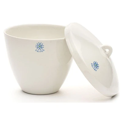 United Scientific 250 ml Crucibles, Tall Form with Cover, Porcelain JCT250