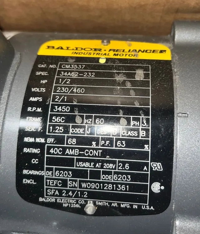 Unused Baldor CM3537 1 HP Three Phase General Purpose Motor