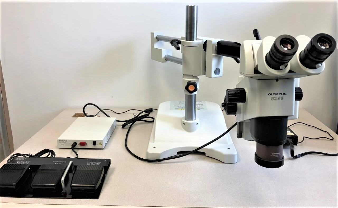 Olympus SZX9 Stereo Zoom Microscope on Boom with Zoom Foot Control - 6.3X to 57X