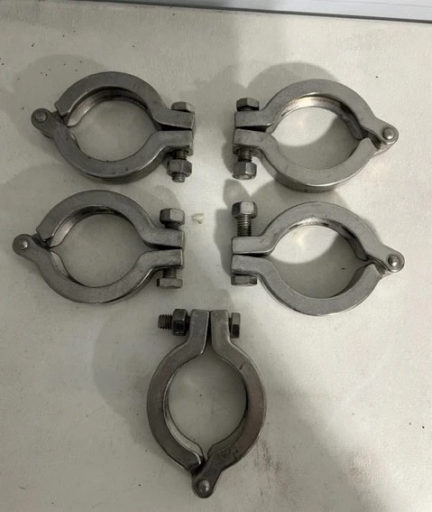 (2) Lot of 5 Tri-Clover 2" High Pressure Bolted Clamps, Stainless Steel