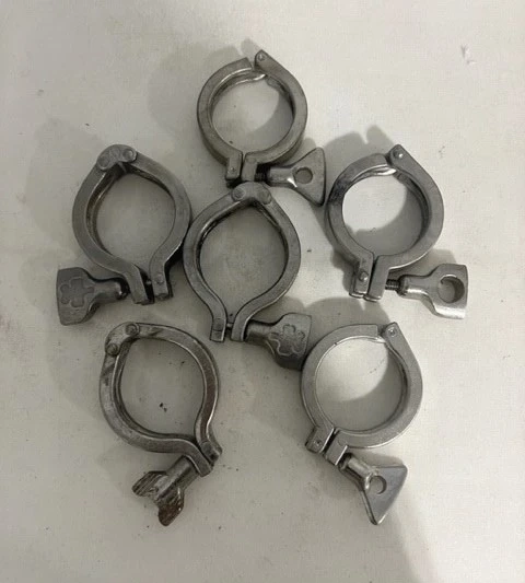 9 lots of (6) 2" Tri-Clover Stainless Steel Clamps