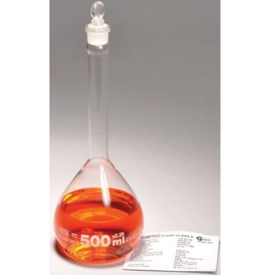 United Scientific 500 ml Volumetric Flasks, Class A, with Glass Stopper, Batch Certified FG5640-500