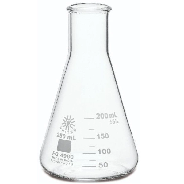 United Scientific 250 ml Erlenmeyer Flasks, Narrow Mouth, Borosilicate Glass FG4980-250-case