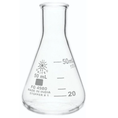 United Scientific 50 ml Erlenmeyer Flasks, Narrow Mouth, Borosilicate Glass FG4980-50-case