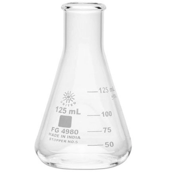 United Scientific 125 ml Erlenmeyer Flasks, Narrow Mouth, Borosilicate Glass FG4980-125