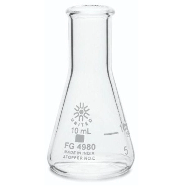 United Scientific 10 ml Erlenmeyer Flasks, Narrow Mouth, Borosilicate Glass FG4980-10-case