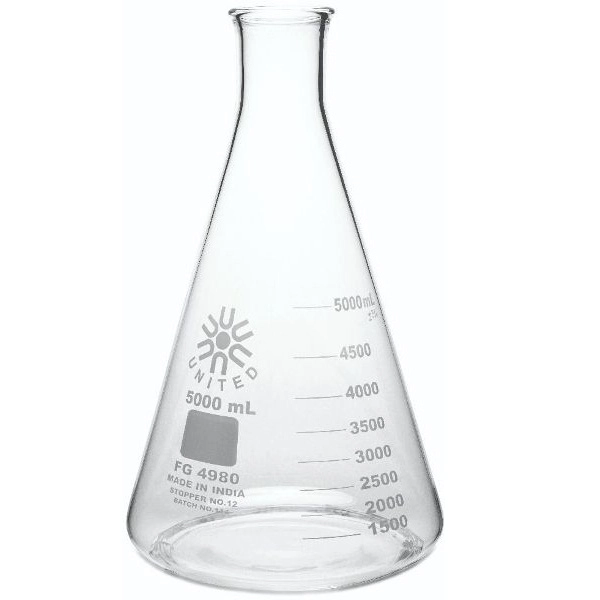 United Scientific 5000 ml Erlenmeyer Flasks, Narrow Mouth, Borosilicate Glass FG4980-5000