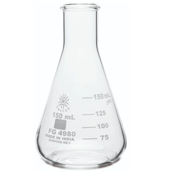 United Scientific 150 ml Erlenmeyer Flasks, Narrow Mouth, Borosilicate Glass FG4980-150