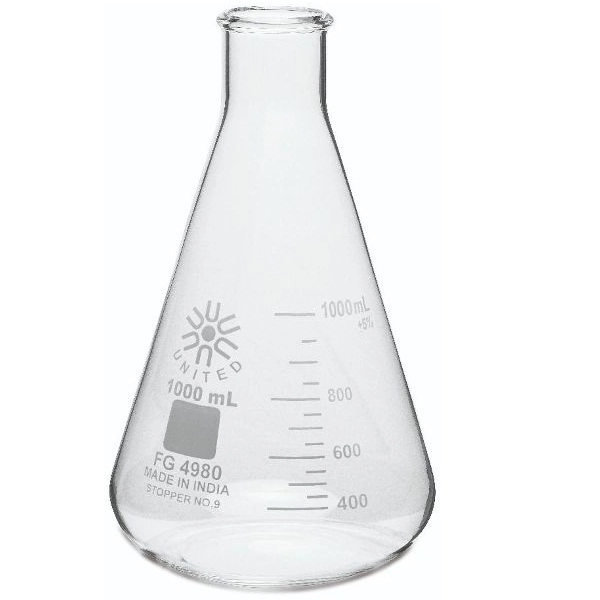 United Scientific 1000 ml Erlenmeyer Flasks, Narrow Mouth, Borosilicate Glass FG4980-1000-case