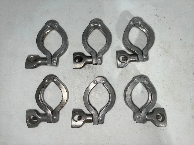 7 lots of (6) Tri-Clover 1-1/2" Stainless Steel Clamps