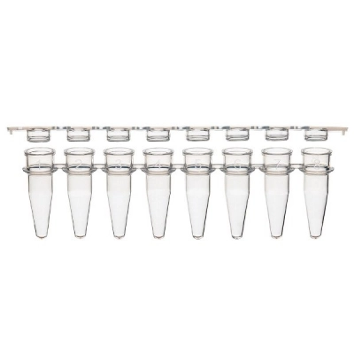 Globe Scientific 0.2mL 8-Strip Tubes, w/Separate 8-Strip Clear Flat Caps Natural Box/125 PCR-STR-02F