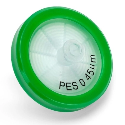 Globe Scientific Syringe Filter, PES Membrane, 0.45um Porosity, 30mm Green, Box/100 SF-PES-4530
