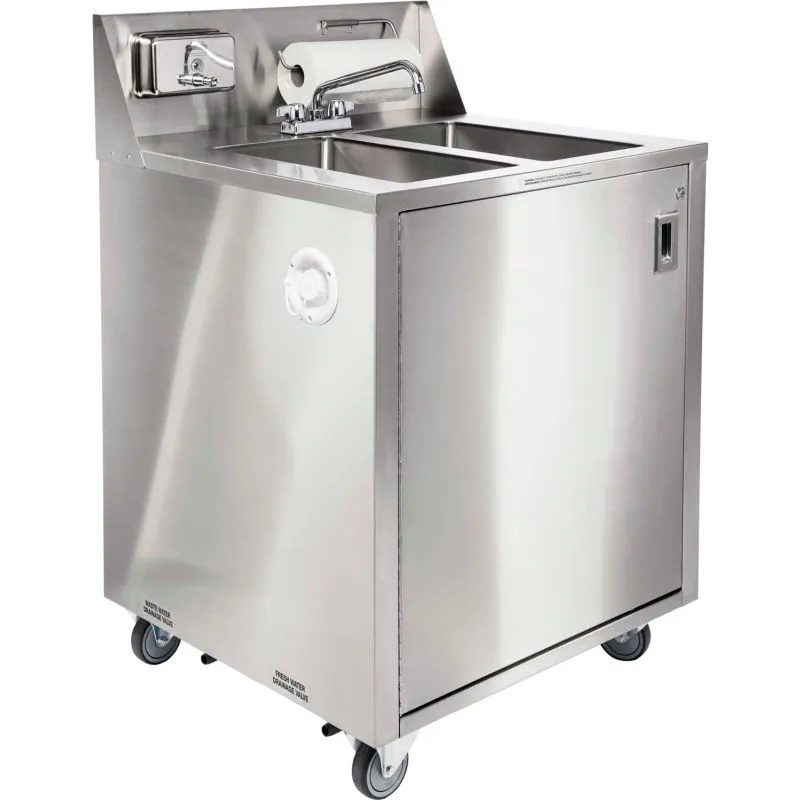 Ancaster Portable 2-Basin Stainless Steel Freestanding Utility Sink, with Hot/Cold Water. Never Used 