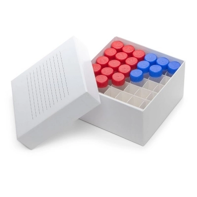 Globe Scientific Freezing Box, 3", Cardboard, 36-Place, fits Diamond Midi 5.0mL, White CS/48 3097